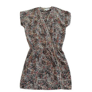 La Petite Francaise Floral Print Mini Dress Gold Trim Size 36 Small Women's